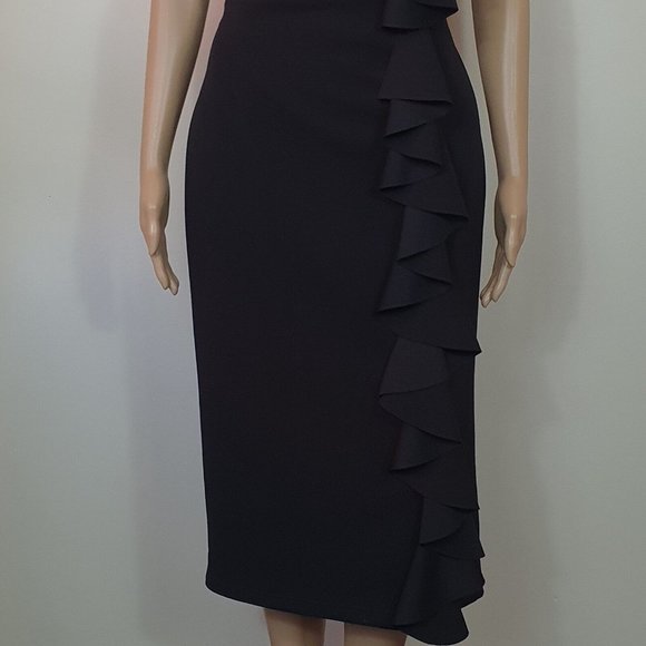 Pasduchas ruffle Midi Dress Black Size 14 w" belt short sleeve cocktail races - Picture 6 of 9